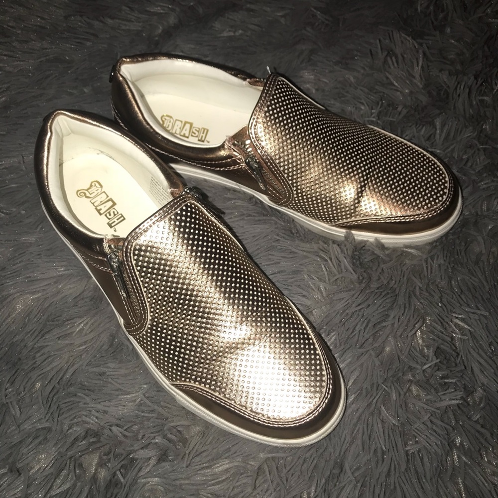 Metallic pink slip on shoes